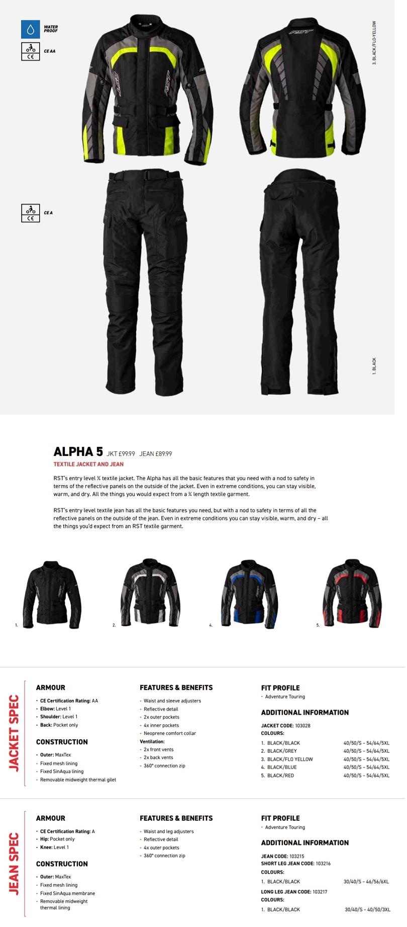 RST Alpha 5 textile jacket and pant